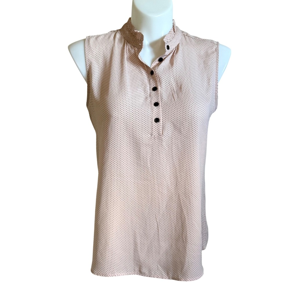 Jasmine & Juliana Womens Large Pink Polka Dot Ruffle Neck Sleeveless Blouse Top